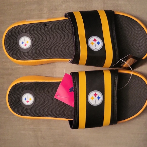 NFL Steelers Black and Yellow Slide Sandals - Picture 1 of 6